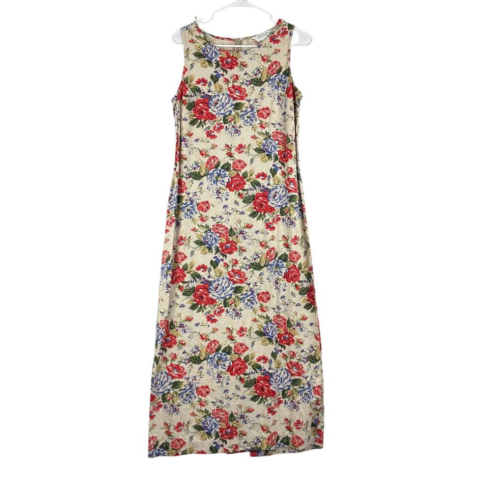 Floral Cream Maxi Dress with Red & Blue Bloom Print